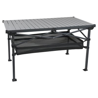 Table pliante à ciseaux ALU à lamelles avec espace de rangement