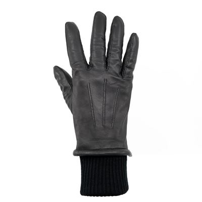 Gants en cuir D'HIVER avec bord-côte pour femmes NOIRS