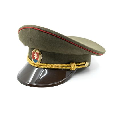 Casquette d'officier SK insigne doré, visière en plastique, ligne rouge VERTE