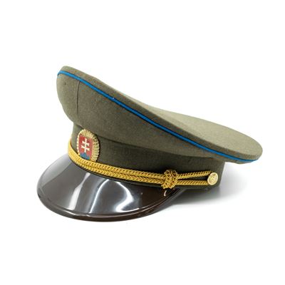 Casquette d'officier SK insigne doré, visière en plastique, ligne bleue VERTE