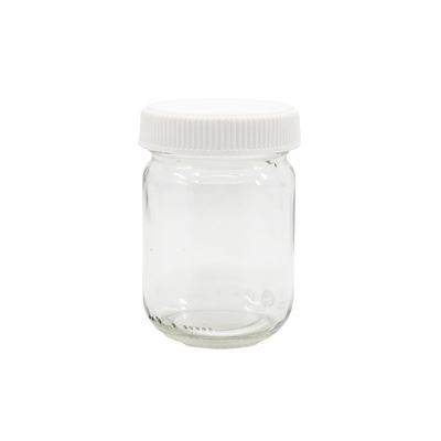 Flacon en verre à large goulot de 130 ml avec bouchon en plastique blanc