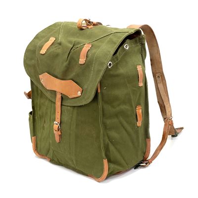 Sac à dos en toile roumain avec sangles en cuir, d'occasion