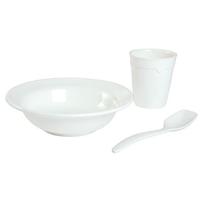 Vaisselle en plastique MEPAL, ensemble comprenant une tasse, une assiette et une cuillère, BLANC