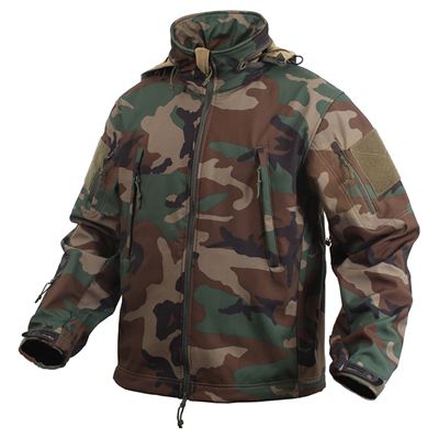 Veste TACTICAL à capuche softshell WOODLAND