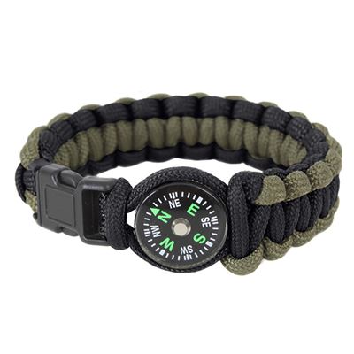 Bracelet SURVIVAL PARACORD avec boussole VERT-NOIR