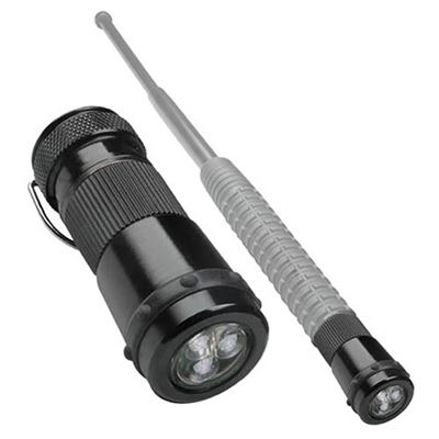 Lampe torche pour matraque télescopique, longue, 3 LED/6 piles, NOIRE