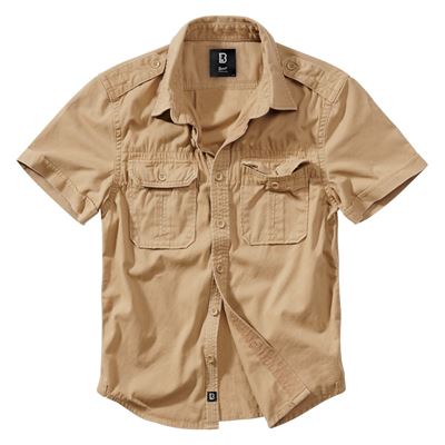Chemise style VINTAGE à manches courtes CAMEL SABLE