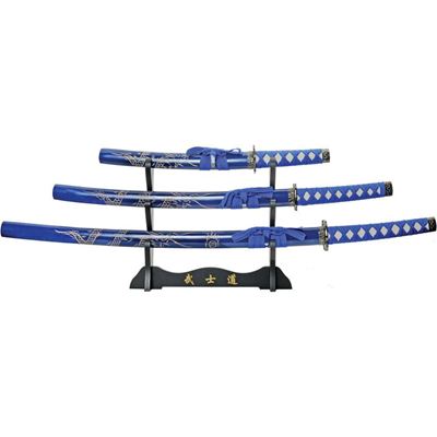 Katana DRAGON, lot de 3 pièces avec support BLEU
