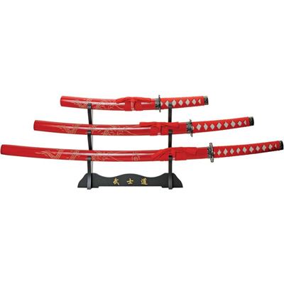 Katana DRAGON, lot de 3 pièces avec support ROUGE