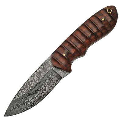 Couteau à lame fixe DAMASCUS HUNTER manche en bois