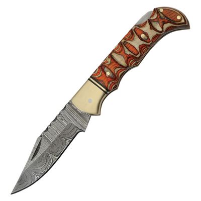 Couteau pliant DAMASCUS TWISTED manche en bois