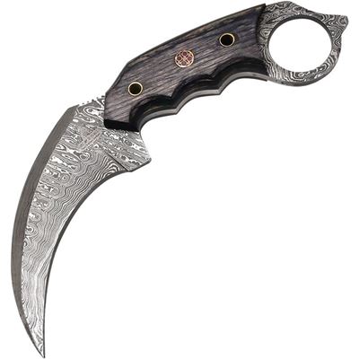 Couteau FH Karambit en acier damassé avec étui NOIR