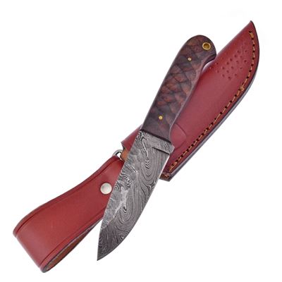 Couteau CHISELED en acier damassé avec étui en cuir