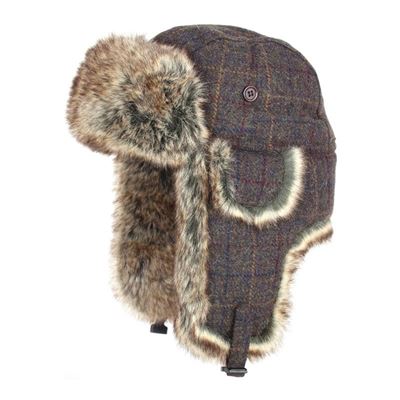 Bonnet WOOL TRAPPER à carreaux MARRON