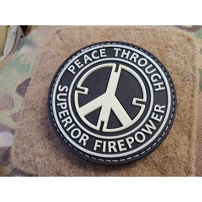 Écusson PEACE THROUGH SUPERIOR FIREPOWER plastique velcro GLOW IN THE DARK