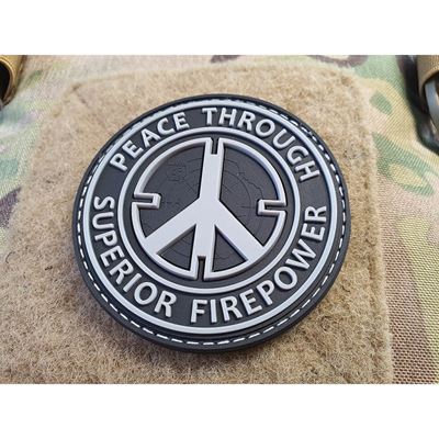 Écusson PEACE THROUGH SUPERIOR FIREPOWER plastique velcro SWAT