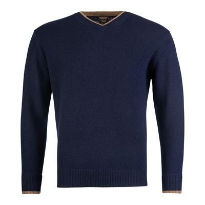 Pull ASHCOMBE à encolure en V en laine d'agneau BLEU