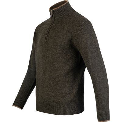 Pull ASHCOMBE avec fermeture éclair, laine d'agneau DARK OLIVE