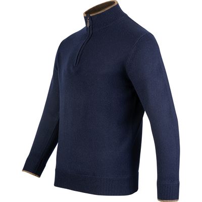 Pull ASHCOMBE avec fermeture éclair en laine d'agneau NAVY BLUE