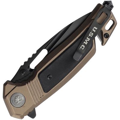 Couteau pliant RESCUE à lame lisse couleur BRONZE USMC M-A3010GN 2