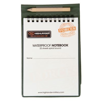 Bloc-notes/carnet imperméable, avec crayon et sous-main, 25 feuilles