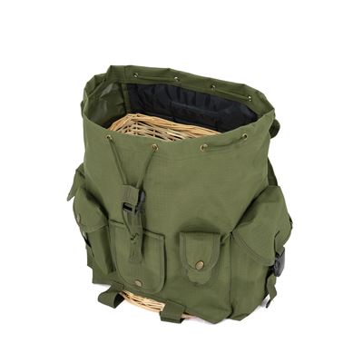Sac à dos NŮŠE pour champignons avec doublure en osier VERT Military Goods RD24Z 2