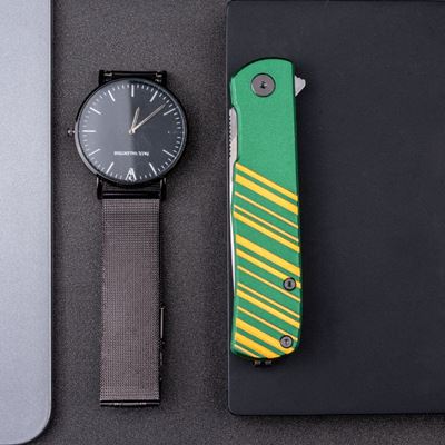 Couteau pliant KARLY lame lisse VERT/OR REAL STEEL RS6051 6