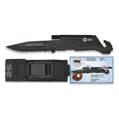 Couteau pliant 19265 avec lampe et silex NOIR