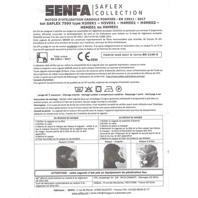 Casque de protection ignifuge sous casque avec fermeture velcro SENFA  H3VE01-ECRU 2