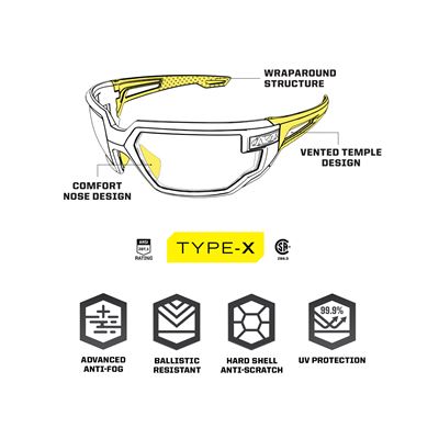 Lunettes TYPE-X tactiques TRANSPARENTES MECHANIX WEAR® VXF-10AF-CE 3